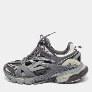 Pre Owned Balenciaga Grey/White Leather and Mesh Track 2 Low Top Sneakers Size 37