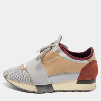 Pre Owned Balenciaga Multicolor Mesh and Leather Race Runner Sneakers Size 37