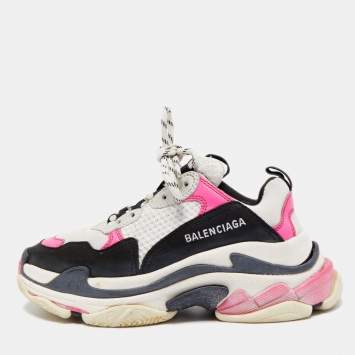 Pre Owned Balenciaga Tricolor Mesh and Leather Triple S Sneakers Size 37