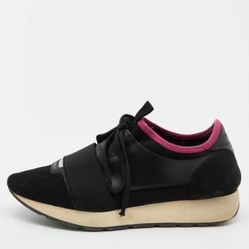 Pre Owned Balenciaga Black Leather and Mesh Race Runner Sneakers Size 39