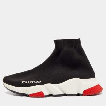 Pre Owned Balenciaga Black Knit Speed High Top Sneakers Size 38