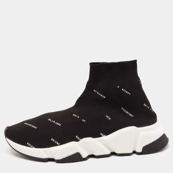 Pre Owned Balenciaga Black Knit Speed Trainer High Top Sneakers Size 36