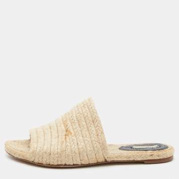 Pre Owned Balenciaga Beige Jute  Flat Slides Size 40