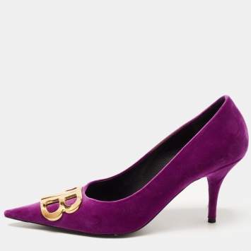Pre Owned Balenciaga Purple Velvet BB Pumps Size 39