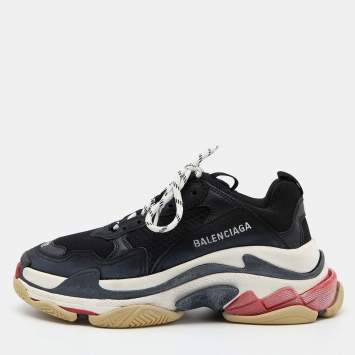 Pre Owned Balenciaga Black Leather and Mesh Triple S Clear Sneakers Size 38