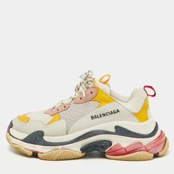 Pre Owned Balenciaga Tricolor Mesh and Leather Triple S Sneakers Size 39 