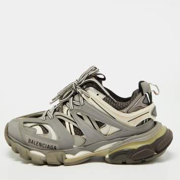 Pre Owned Balenciaga Grey/White Mesh and Leather Track Sneakers Size 36