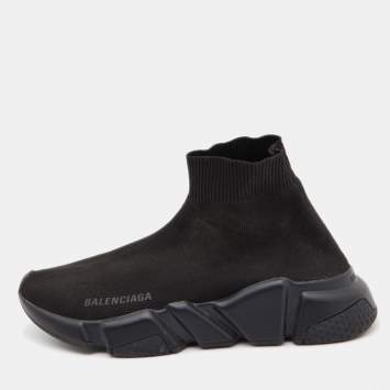 Pre Owned Balenciaga Black Knit Fabric Speed Trainer Sneakers Size 36