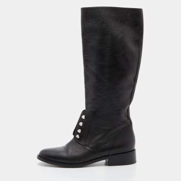 Pre Owned Balenciaga Black Leather Knee Length Boots Size 39
