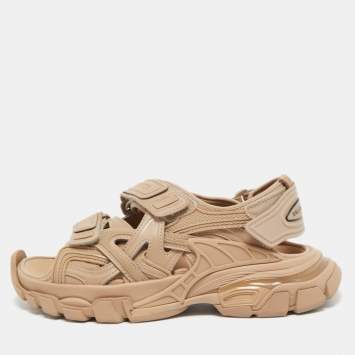 Pre Owned Balenciaga Beige Rubber and Leather Track Sandals Size 37