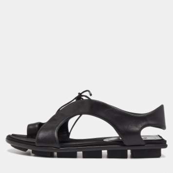 Pre Owned Balenciaga Black Leather Thong Flat Sandals Size 40