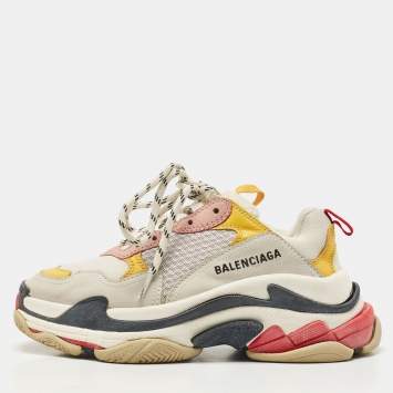 Pre Owned Balenciaga Tri Color Leather and Mesh Triple S Sneakers Size 37
