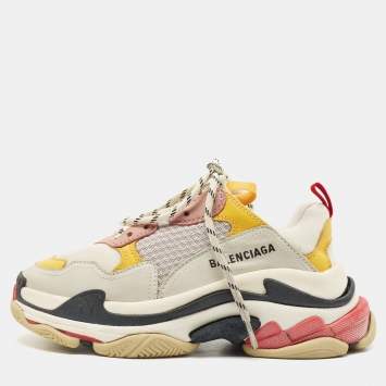 Pre Owned Balenciaga White Mesh and Leather Triple S Low Top Sneakers Size 37