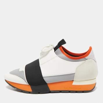 Pre Owned Balenciaga Tricolor Leather and Mesh Race Runner Sneakers Size 36