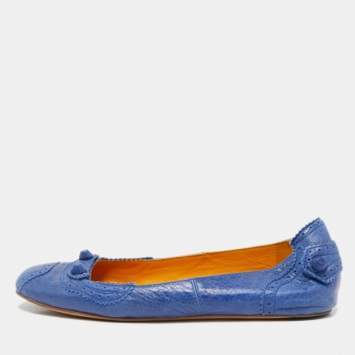 Pre Owned Balenciaga Blue Leather Arena Ballet Flats Size 38