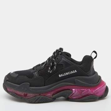 Pre Owned Balenciaga Black Leather and Mesh Triple S Clear Sneakers Size 39
