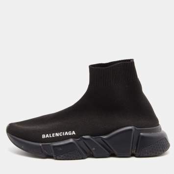 Pre Owned Balenciaga Black Knit Fabric Speed Trainer Sneakers Size 35