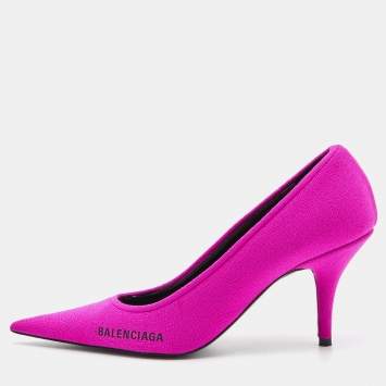 Pre Owned Balenciaga Pink Knit Fabric Pointed Toe Pumps Size 37