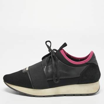 Pre Owned Balenciaga Black Leather and Mesh Race Runner Sneakers Size 40