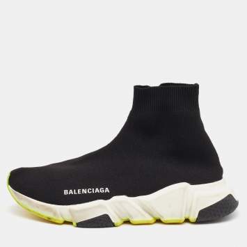 Pre Owned Balenciaga Black Knit Fabric Speed Trainer Sneakers Size 38