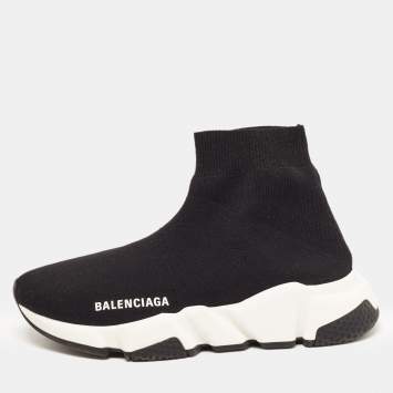 Pre Owned Balenciaga Black Knit Fabric Speed Trainer Sneakers Size 35