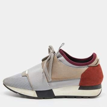 Pre Owned Balenciaga Tri Color Leather, Suede nd Mesh Race Runner Low Top Sneakers Size 38