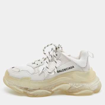 مملوكة مسبقًا Balenciaga White Leather and Mesh Triple S Clear Sneakers Size 38