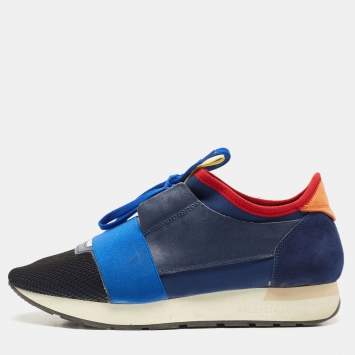 Pre Owned Balenciaga Multicolor Leather and Mesh Race Runner Sneakers Size 39