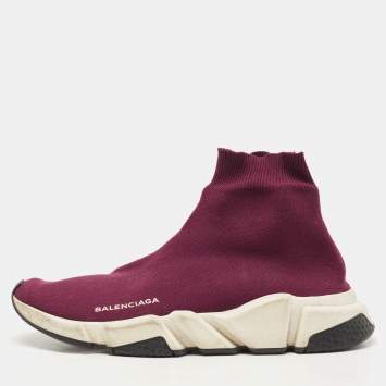 Pre Owned Balenciaga Purple Knit Fabric Speed Trainer Sneakers Size 41