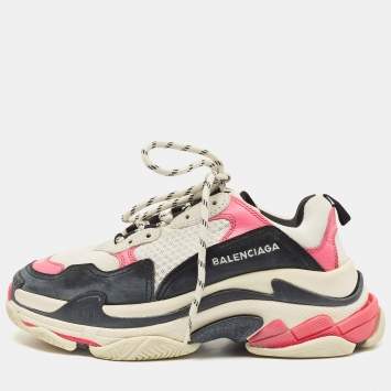 Pre Owned Balenciaga Tricolor Leather and Mesh Triple S Sneakers Size 39