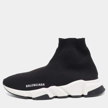 Pre Owned Balenciaga Black Knit Speed Trainer High Top Sneakers Size 40 