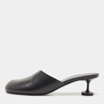 Pre Owned Balenciaga Black Leather Lady Mules Sandals Size 41