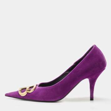 Pre Owned Balenciaga Purple Velvet BB Knife Pumps Size 38