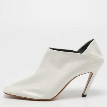 Pre Owned Balenciaga White Leather Square Toe Booties Size 38