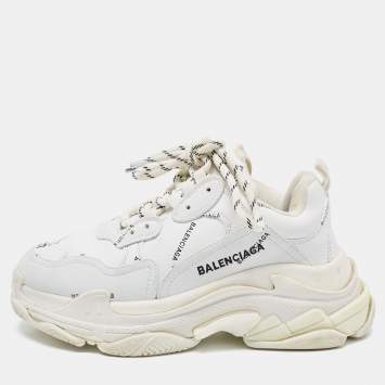 Pre Owned Balenciaga White Leather Triple S Sneakers Size 37