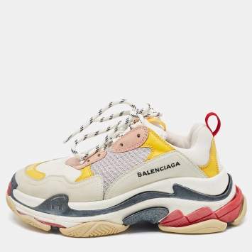 Pre Owned Balenciaga Multicolor Leather and Mesh Triple S Sneakers Size 38