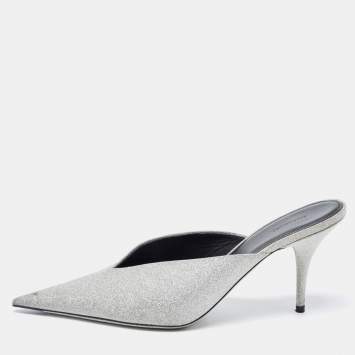 Pre Owned Balenciaga Silver Glitter Knife  Mules Size 39 
