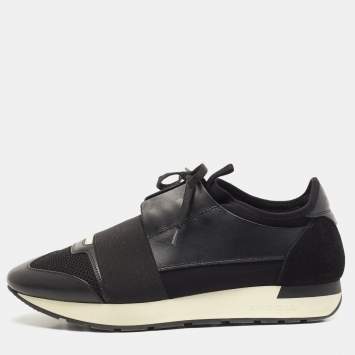 Pre Owned Balenciaga Black Leather and Suede Race Runner Sneakers Size 40