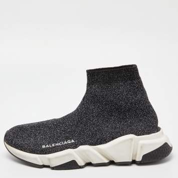 Pre Owned Balenciaga Shimmery Black Knit Fabric Speed Trainer Sneakers Size 38