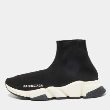 Pre Owned Balenciaga Black Knit Fabric Speed High Top  Sneakers Size 37