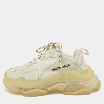 Pre Owned Balenciaga Two Tone Leather and Mesh Triple S Clear Sneakers Size 38