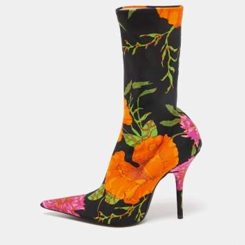 Pre Owned Balenciaga Multicolor Fabric Pointed Toe Boots Size 39