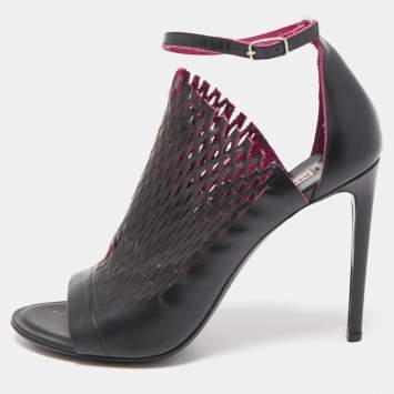 Pre Owned Balenciaga Black/Pink Lasercuts Leather Glove  Sandals Size 40