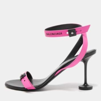 Pre Owned Balenciaga Pink Leather Ankle Strap Sandals Size 39