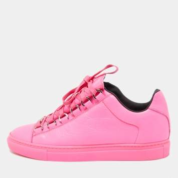 Pre Owned Balenciaga Neon Pink Leather Arena High Top Sneakers Size 36