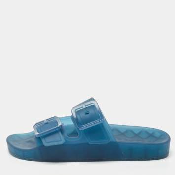 Pre Owned Balenciaga Blue Jelly Mallorca Slides Flats Size 37