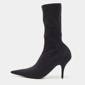 Pre Owned Balenciaga Black Stretch Fabric Knife Booties Size 37
