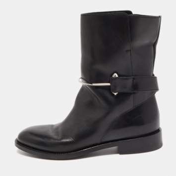 Pre Owned Balenciaga Black Leather Ankle Boots Size 37