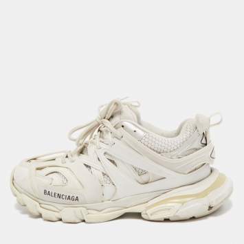 Pre Owned Balenciaga White Leather and Mesh Track Sneakers Size 40