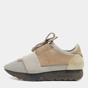 Pre Owned Balenciaga Two Tone Leather and Mesh Race Runner Sneakers Size 35